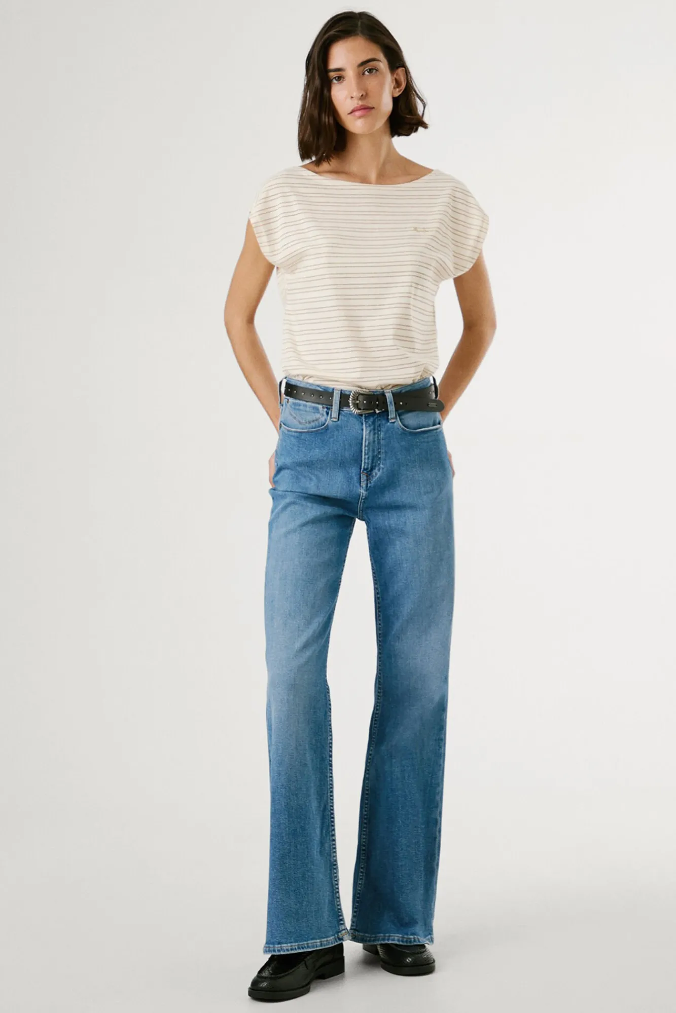 Mujer Pepe Jeans Camisetas>Camiseta manga corta de rayas con abertura trasera