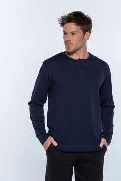 Hombre Punto Blanco Pijamas>Camiseta manga larga hombre