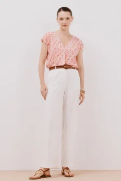 Mujer Cortefiel Camisetas>Camiseta pico con detalle puntilla