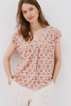 Mujer Cortefiel Camisetas>Camiseta pico con detalle puntilla