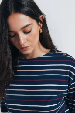 Mujer Springfield Blusas>Camiseta rayas botones hombro