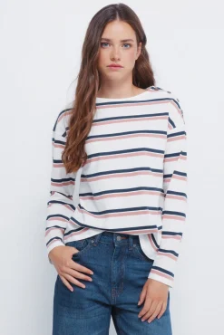 Mujer Springfield Blusas>Camiseta rayas botones hombro