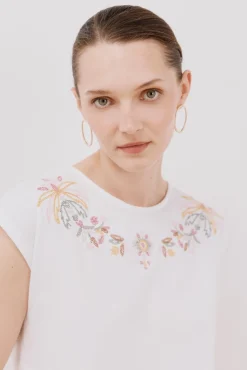 Mujer Cortefiel Camisetas>Camiseta sin mangas estampada y bordada