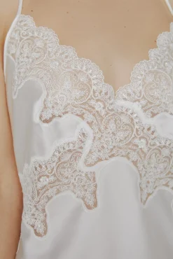 Mujer Ivette Bridal Pijamas|Pijamas>Camisón de raso con bordados en blanco