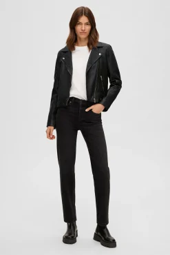 Mujer Selected Chaquetas>Cazadora Biker Cropped 100% piel.