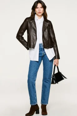 Mujer Selected Chaquetas>Cazadora Biker Cropped 100% piel