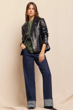 Mujer Slowlove Chaquetas>Cazadora biker de napa con acolchado en hombros