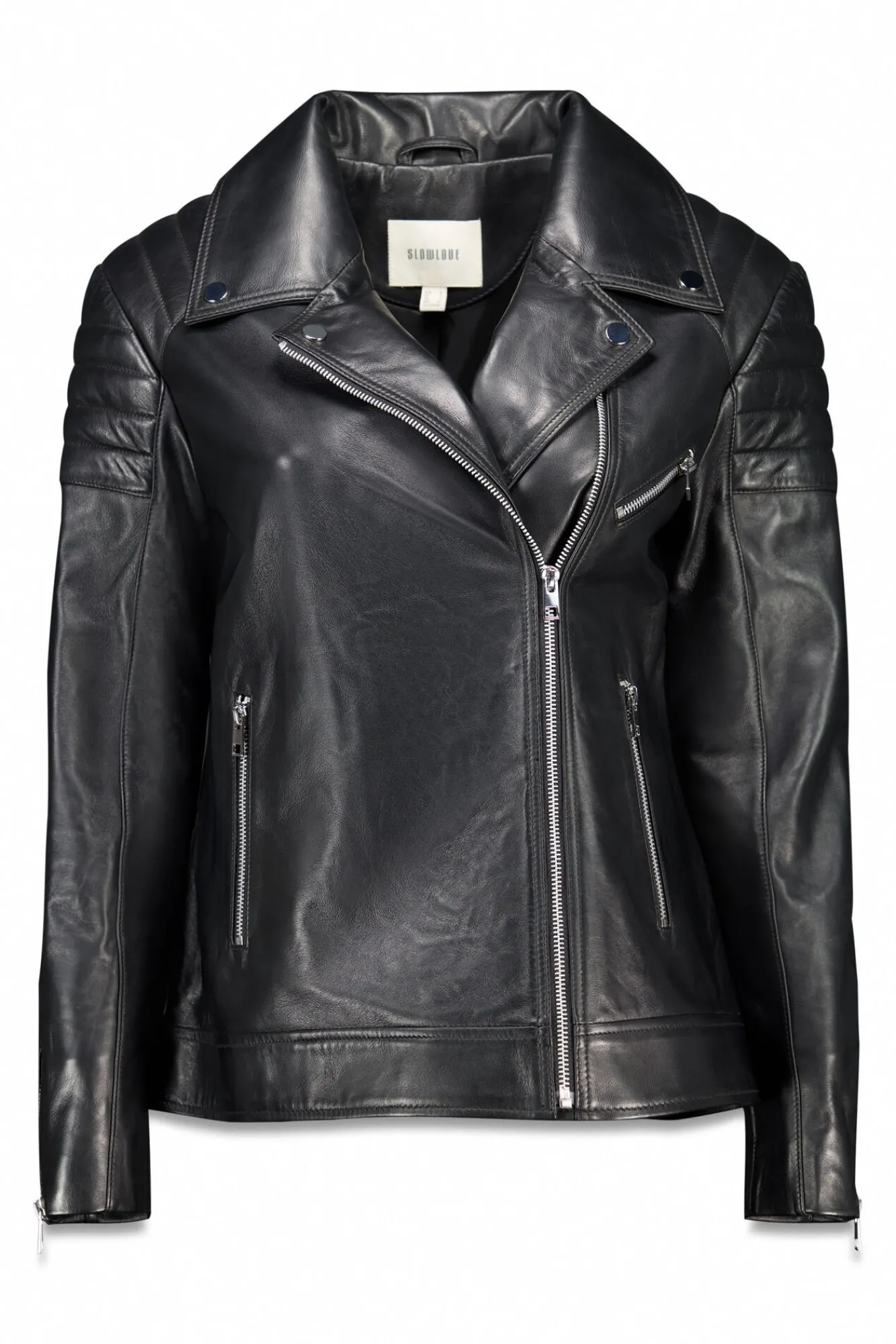 Mujer Slowlove Chaquetas>Cazadora biker de napa con acolchado en hombros
