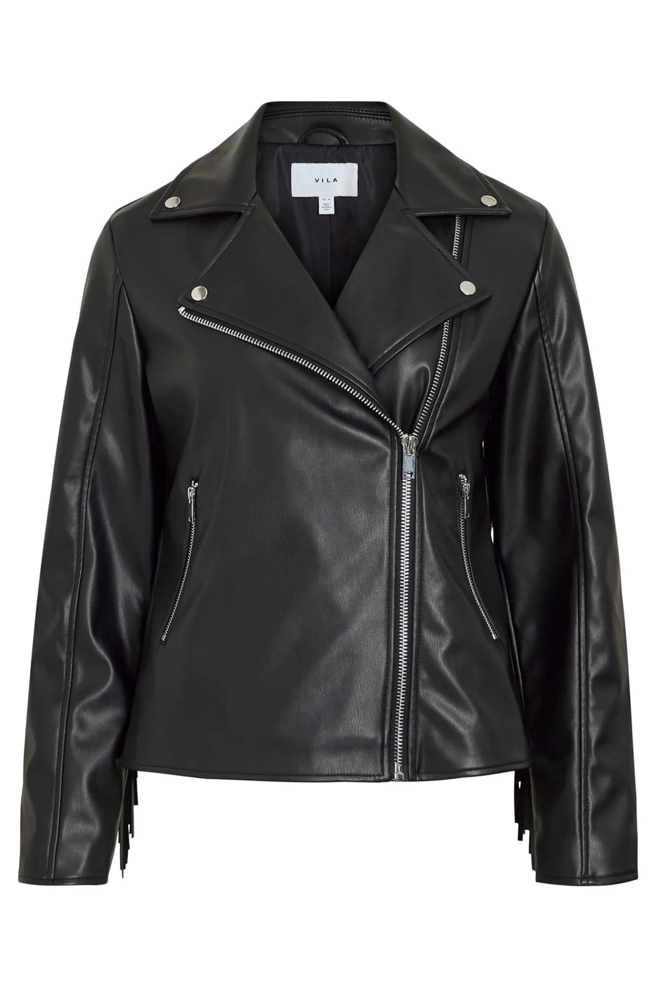 Mujer Vila Chaquetas>Cazadora biker de polipiel con flecos