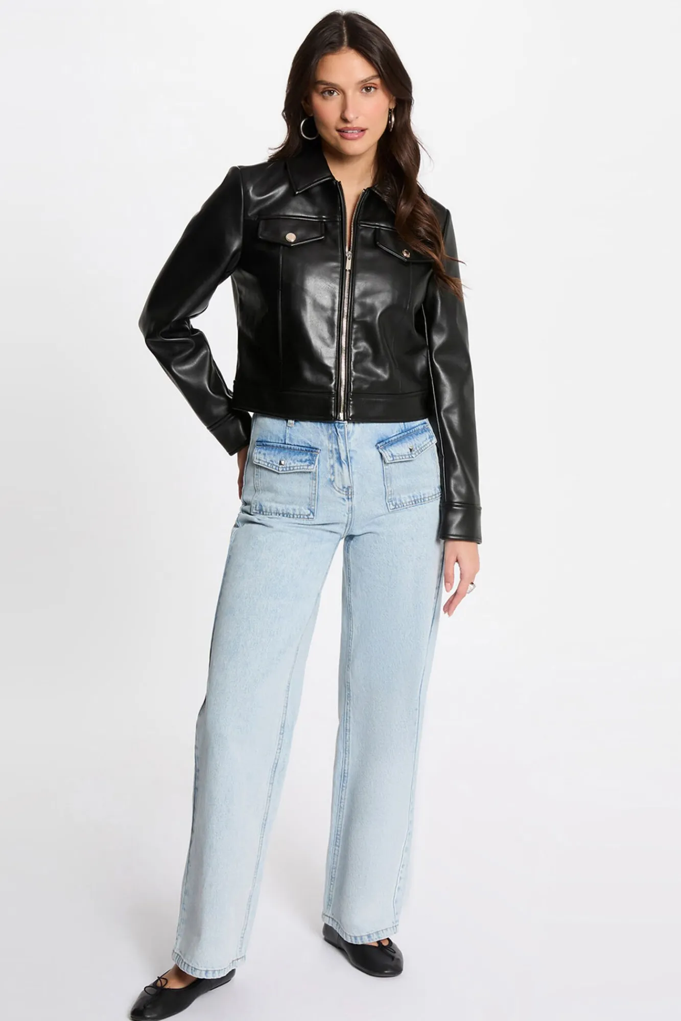 Mujer Morgan Chaquetas>Cazadora corta cuero sintético