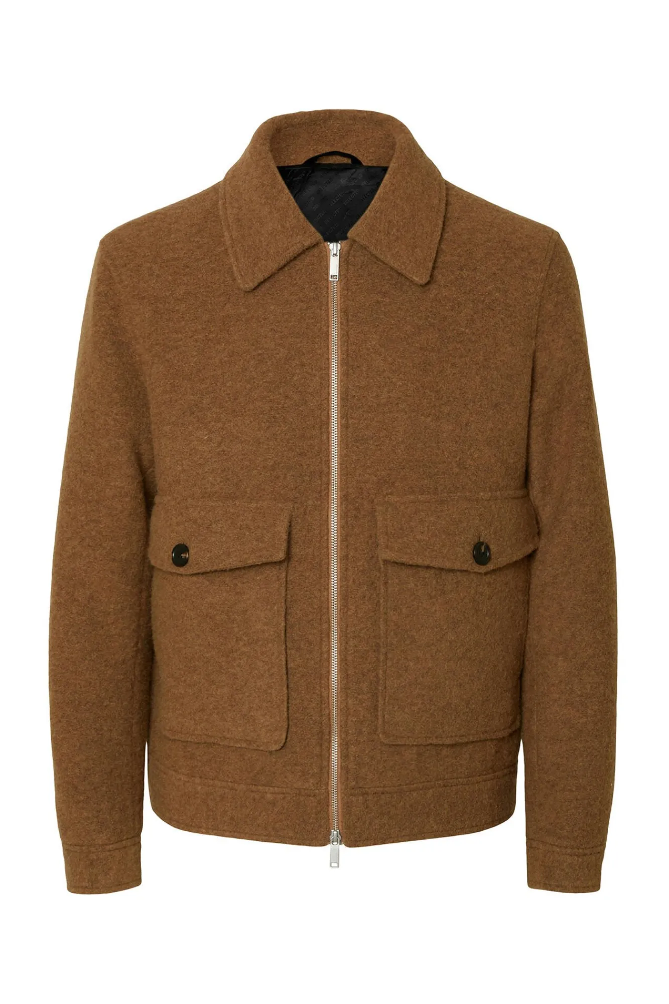 Hombre Selected Chaquetas>Cazadora lana corta con cremallera