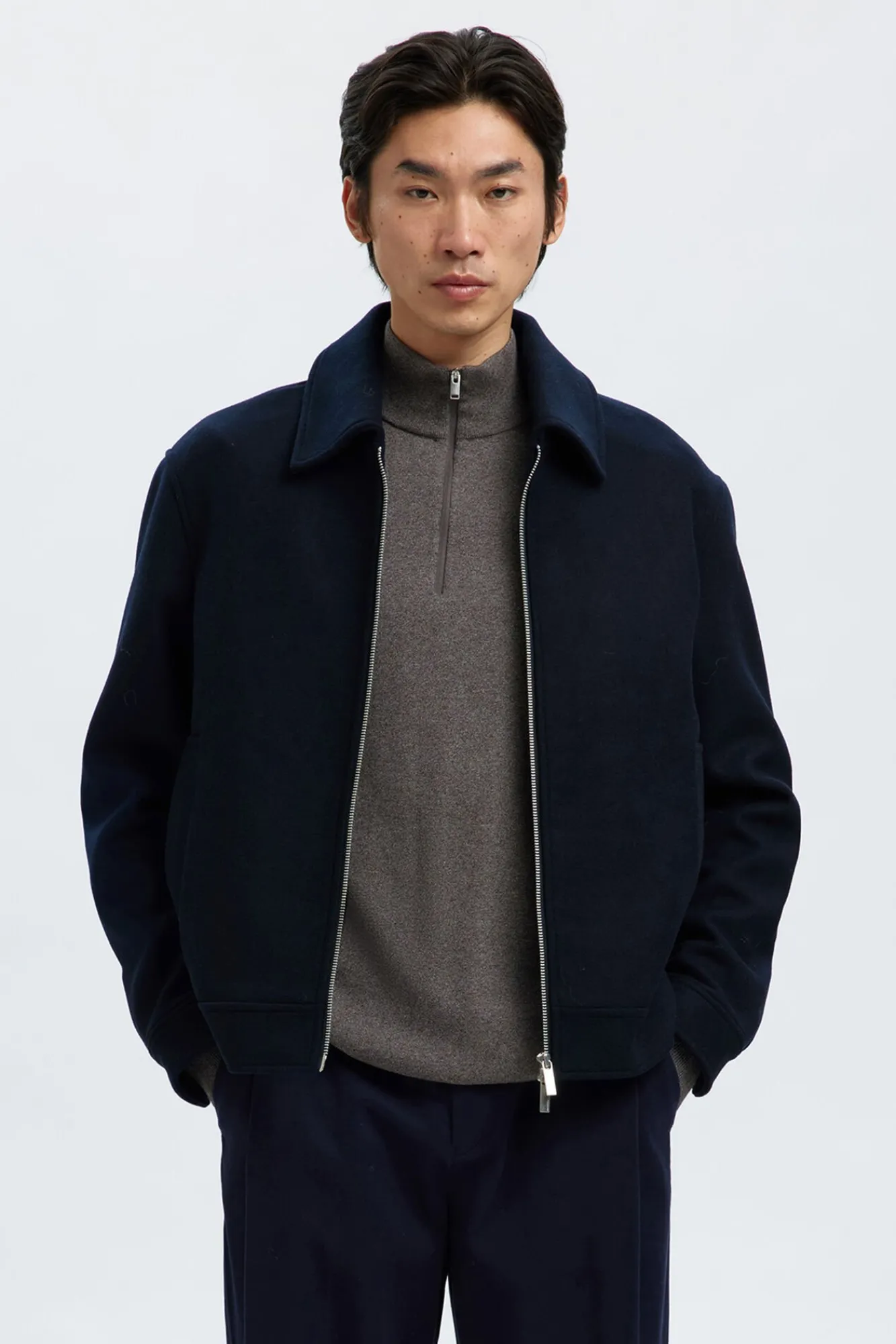 Hombre Selected Chaquetas>Cazadora lana corta con cremallera