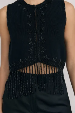 Mujer Pedro del Hierro Chalecos>Chaleco de punto bordado flecos