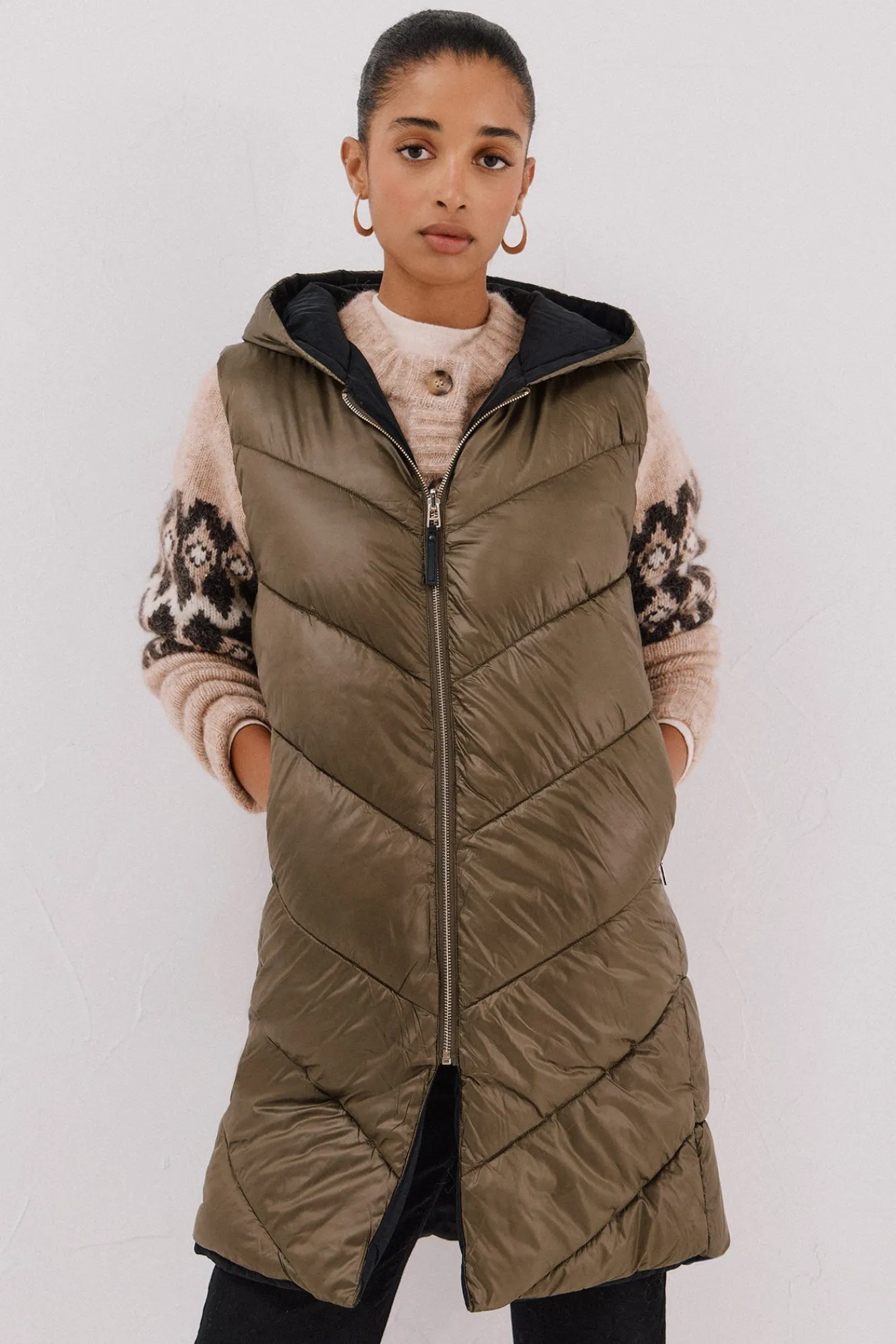 Mujer Cortefiel Chalecos|Abrigos>Chaleco largo reversible