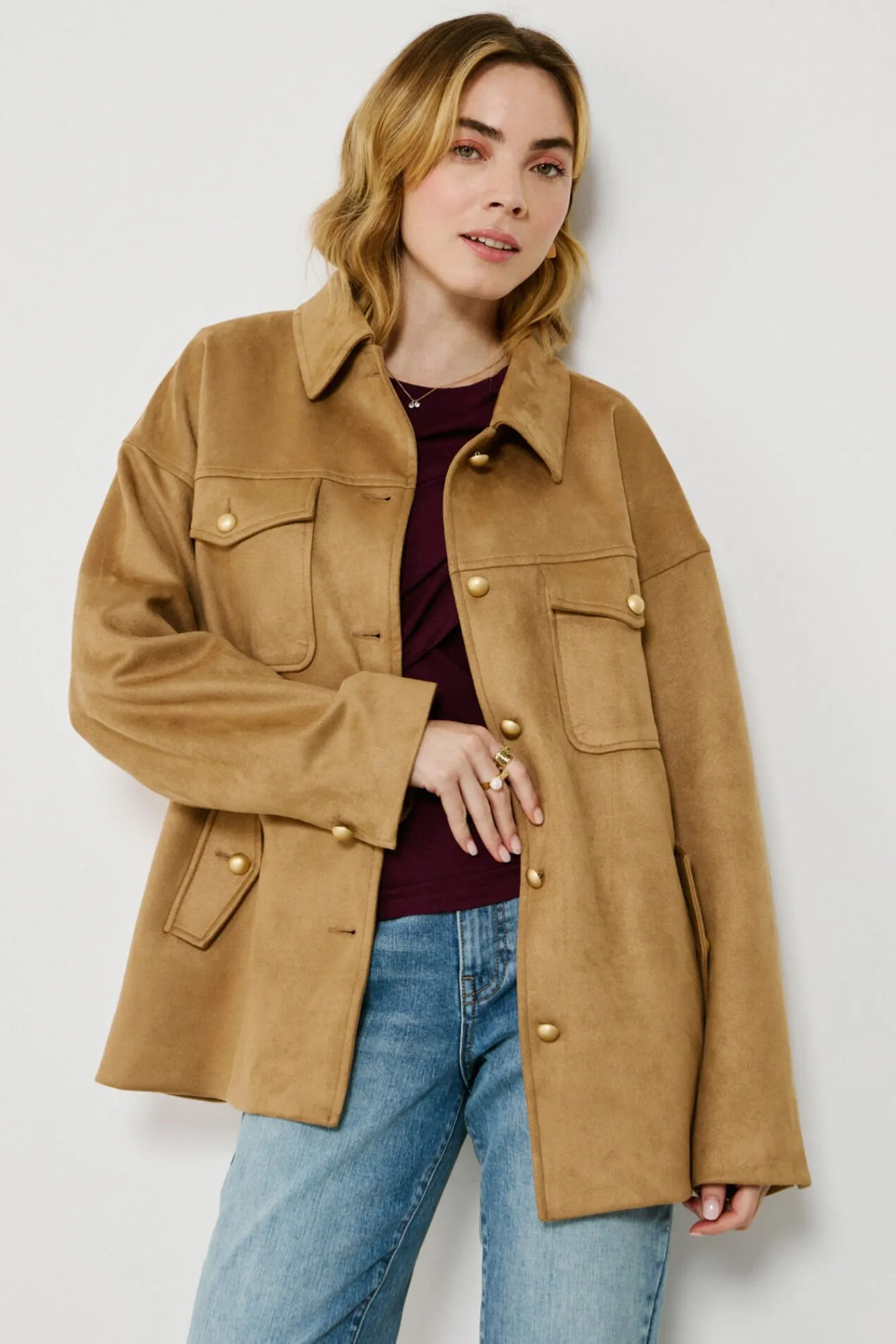 Mujer Vila Chaquetas>Chaqueta de antelina abotonada