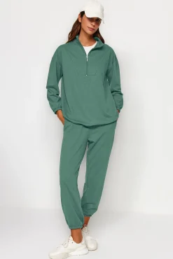 Mujer Trendyol Monos>Conjunto chándal verde sudadera y pantalón
