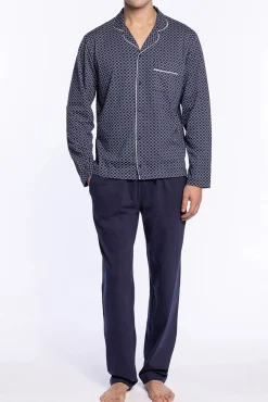 Hombre Punto Blanco Pijamas>Conjunto de pijama largo abierto Elegance