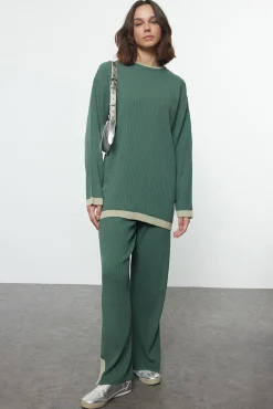 Mujer Trendyol Pijamas|Pijamas>Conjunto pantalón y camiseta punto con ribetes