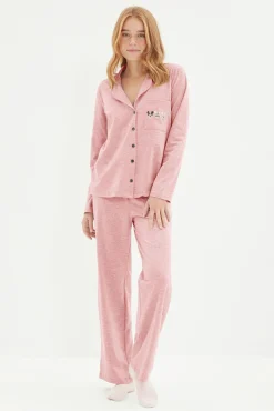 Mujer Trendyol Pijamas|Pijamas>Conjunto pijama camisero bolsillo animales