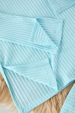 Mujer Trendyol Pijamas|Pijamas>Conjunto pijama canalé aberturas turquesa