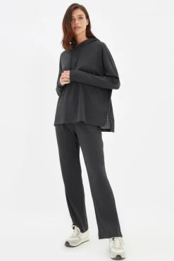 Mujer Trendyol Pijamas|Pijamas>Conjunto pijama canalé con capucha