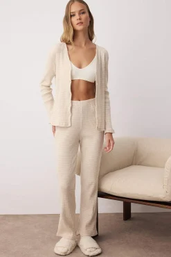 Mujer Trendyol Pijamas|Pijamas>Conjunto pijama canalé cárdigan y pantalón
