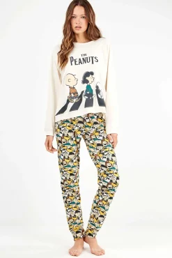 Mujer Gisela Pijamas|Pijamas>Conjunto pijama de punto interlock Peanuts