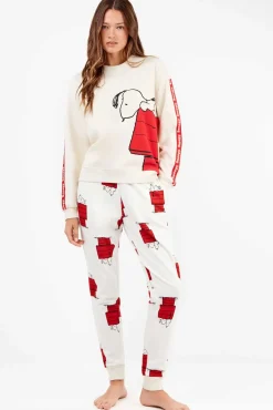 Mujer Gisela Pijamas|Pijamas>Conjunto pijama en felpa elástica extrasuave casita Snoopy