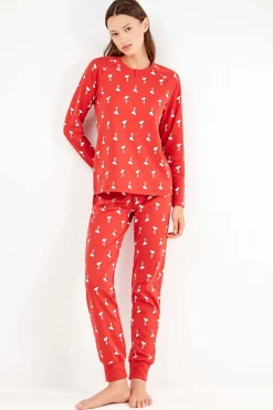 Mujer Gisela Pijamas|Pijamas>Conjunto pijama en punto interlock micro estampado Snoopy