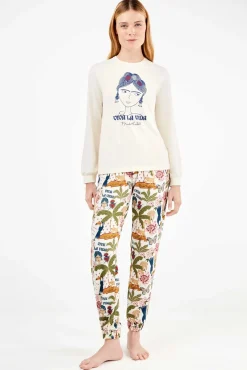 Mujer Gisela Pijamas|Pijamas>Conjunto pijama Frida Kahlo en punto all-over