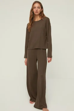 Mujer Trendyol Pijamas|Pijamas>Conjunto pijama largo invierno marrón