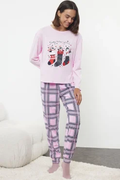 Mujer Trendyol Pijamas|Pijamas>Conjunto pijama Navidad cuadros rosa