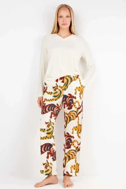 Mujer Gisela Pijamas|Pijamas>Conjunto pijama pantalón estampado tigres