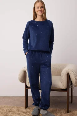 Mujer Trendyol Pijamas|Pijamas>Conjunto pijama polar lunares