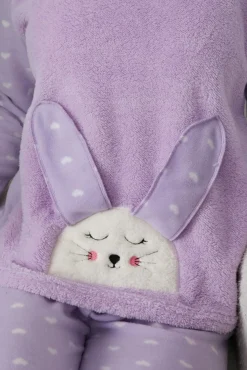 Mujer Trendyol Pijamas|Pijamas>Conjunto pijama polar conejo y corazones lila