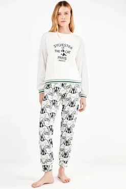 Mujer Gisela Pijamas|Pijamas>Conjunto pijama Sylvester en punto interlock