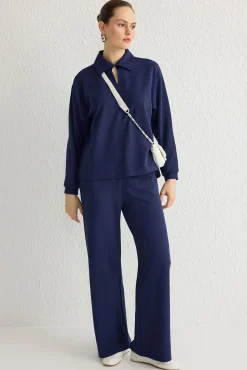Mujer Trendyol Pijamas|Pijamas>Conjunto top y pantalón con cuello polo