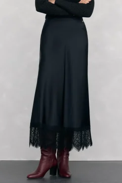 Mujer Pedro del Hierro Faldas>Falda larga satén detalle lace