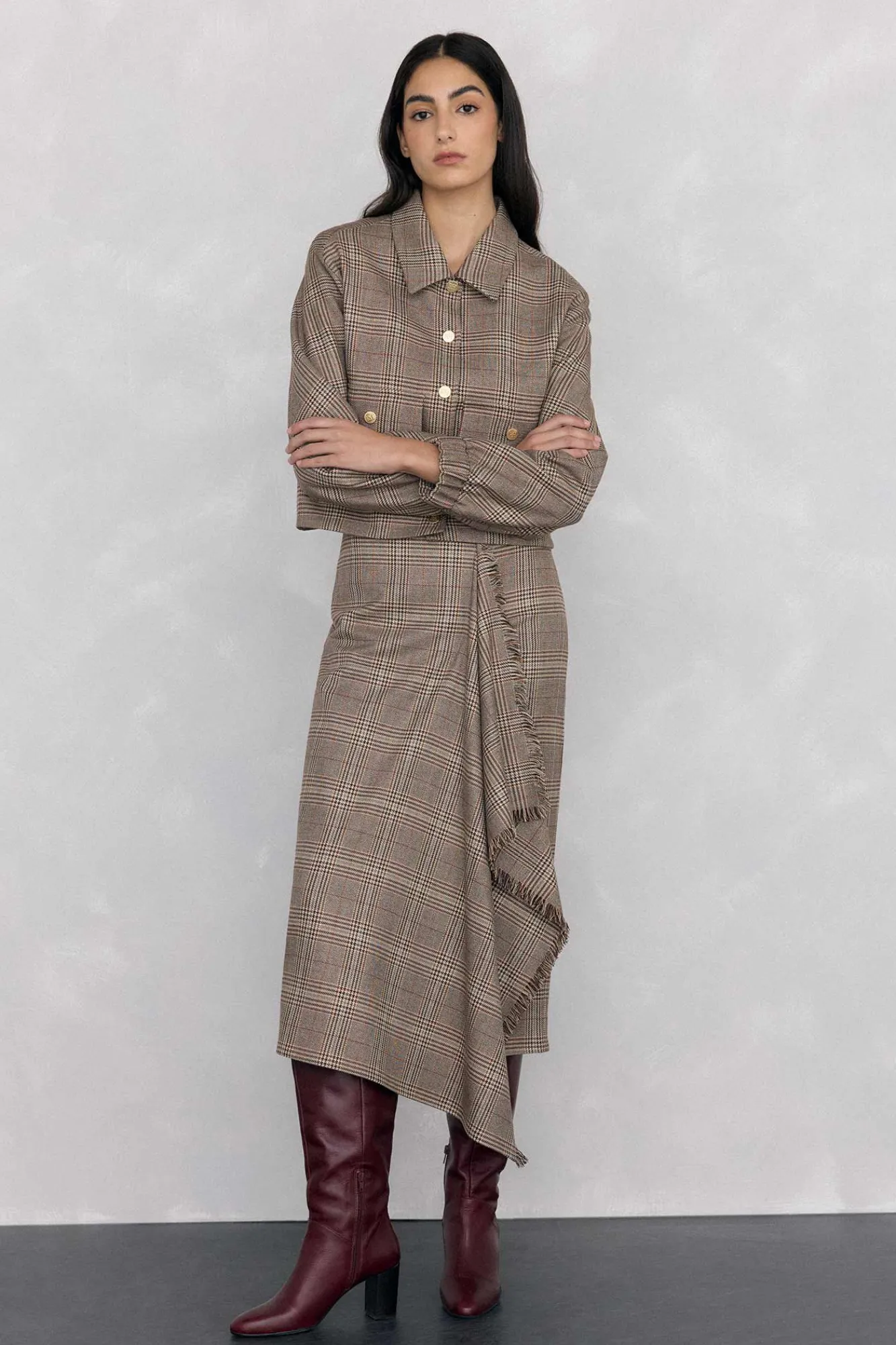 Mujer Pedro del Hierro Faldas>Falda midi cuadros volante desflecado