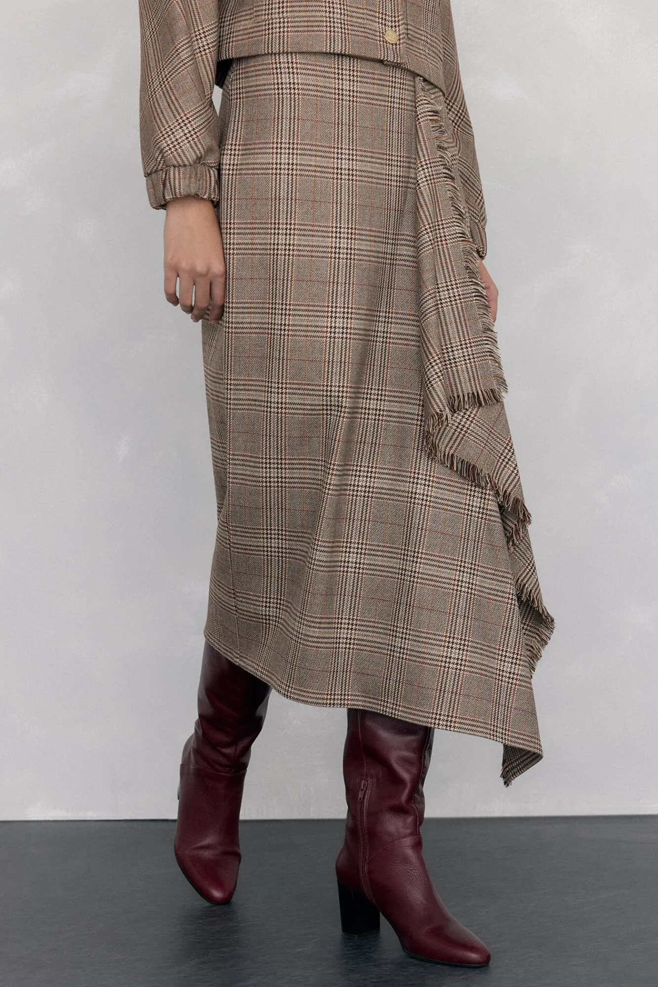 Mujer Pedro del Hierro Faldas>Falda midi cuadros volante desflecado