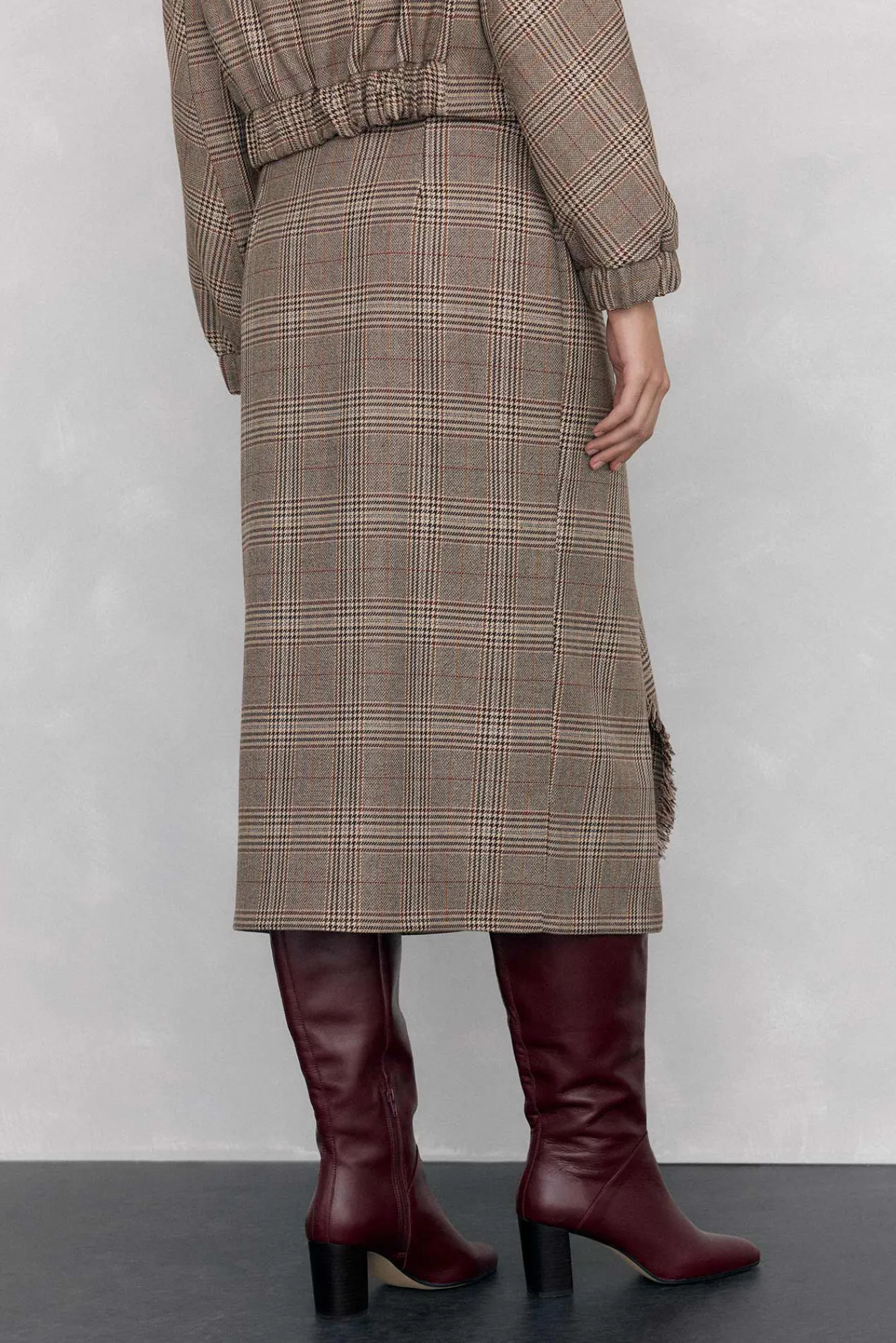 Mujer Pedro del Hierro Faldas>Falda midi cuadros volante desflecado