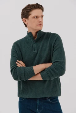 Hombre Cortefiel Jerséis>Jersey algodón estructura cuello alto con botones