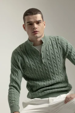 Hombre PuroEGO Jerséis>Jersey cable knit botones algodón
