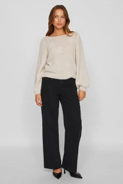 Mujer Vila Jerséis>Jersey con flores de punto con lana