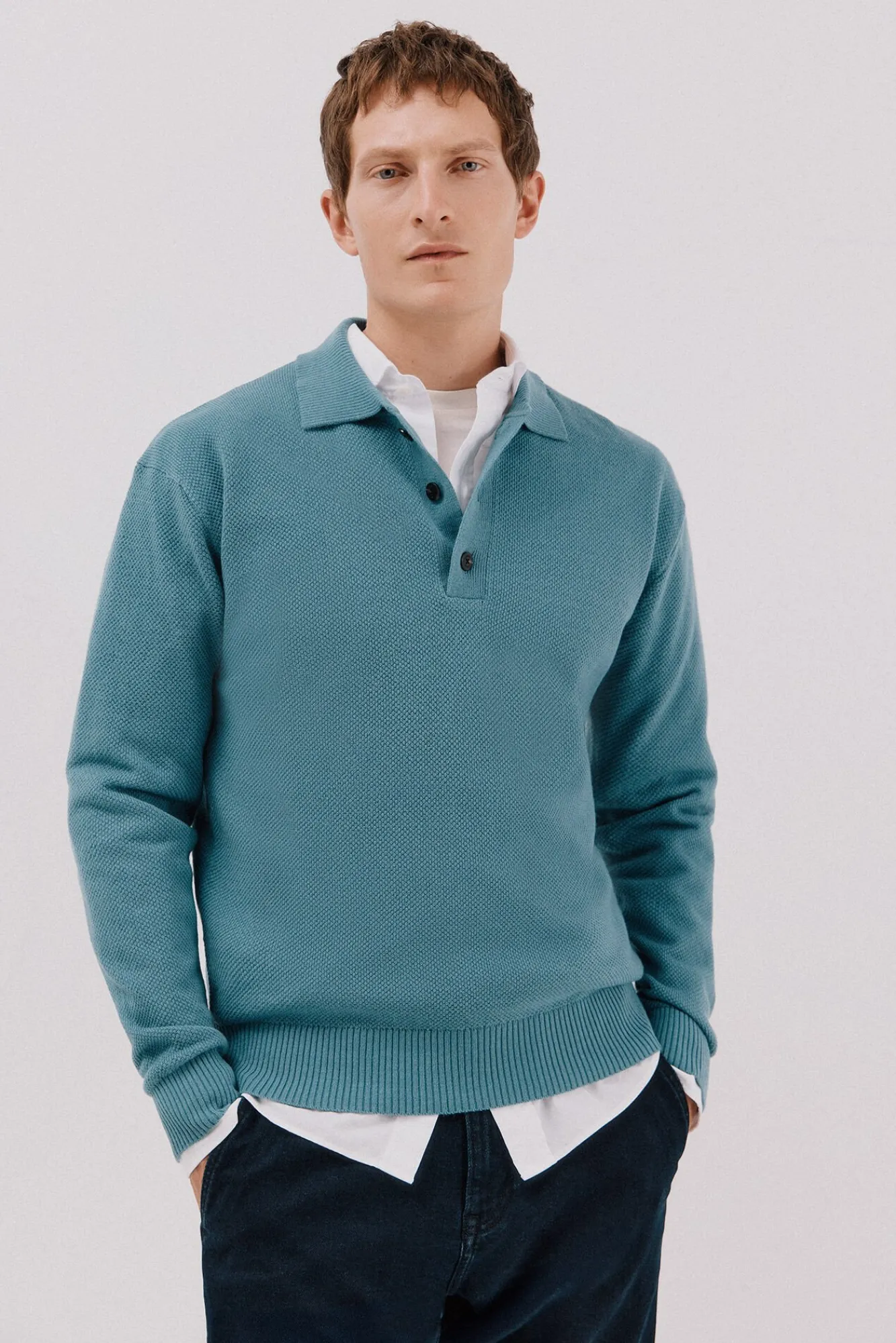 Hombre Cortefiel Jerséis>Jersey estructura lana cuello polo botones