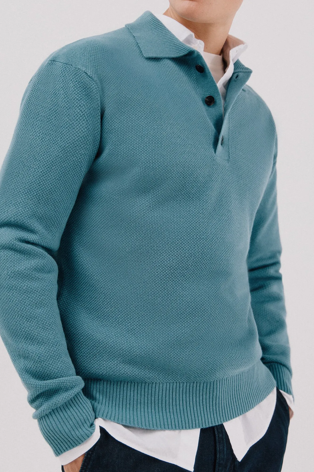 Hombre Cortefiel Jerséis>Jersey estructura lana cuello polo botones