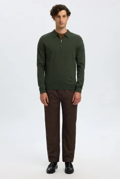 Hombre Selected Jerséis>Jersey polo media cremallera 100% algodón.