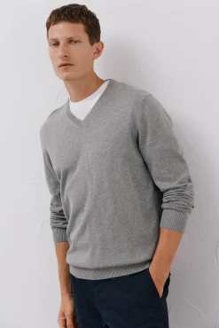 Hombre Cortefiel Jerséis>Jersey punto fino algodón cuello pico