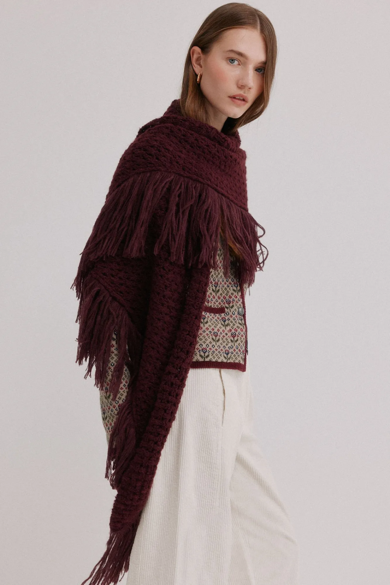 Mujer Hoss Intropia Pañuelos Y Fulares|Chaquetas>Nieves. Chal calado de flecos