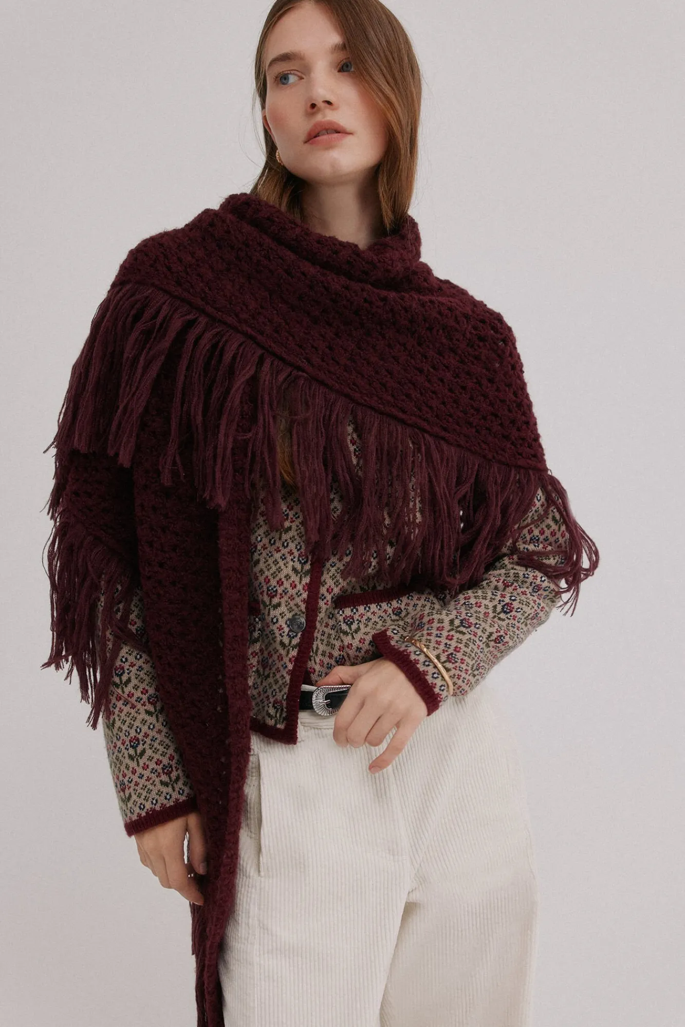 Mujer Hoss Intropia Pañuelos Y Fulares|Chaquetas>Nieves. Chal calado de flecos